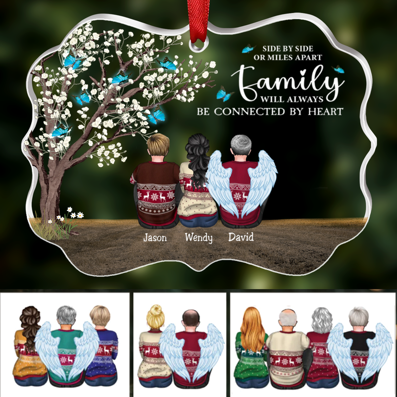Family - Side By Side Or Miles Apart Family Will Always Be Connected By Heart - Personalized Transparent Ornament - Makezbright Gifts