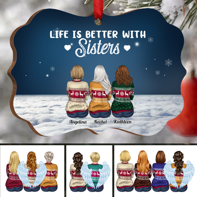 Sisters - Life Is Better With Sisters - Personalized Acrylic Ornament - Makezbright Gifts