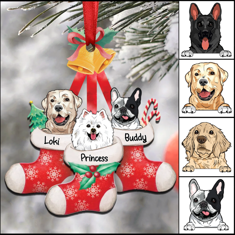 Dog Lovers - Peeking Dog On Christmas Stocking - Personalized Christmas Ornament