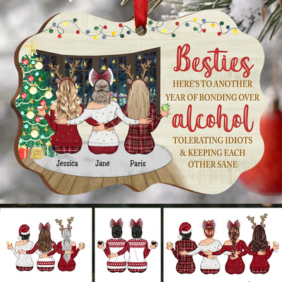 Sisters - Here's To Another Year Of Bonding Over Alcohol Tolerating Idiots - Personalized Christmas Ornament - Makezbright Gifts