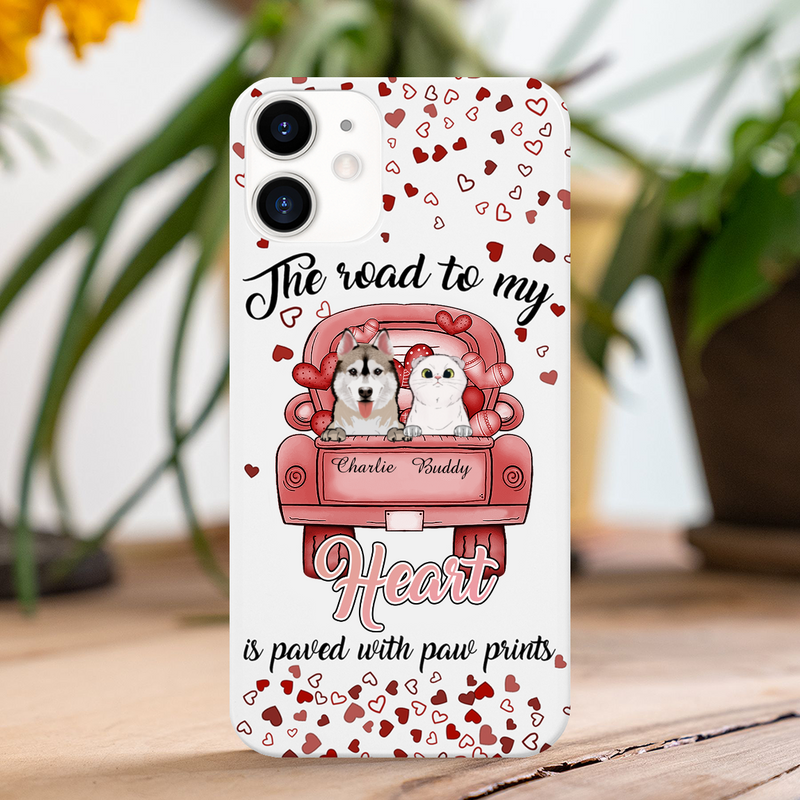 Personalized Dog & Cat The Road To my heart is paved with paw prints Phone case