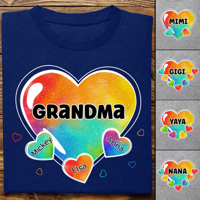 Family - Colorful Sweet Heart Grandma Auntie Mom Kids - Personalized T-Shirt