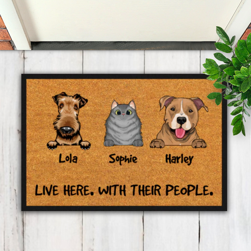 Cat/Dog Live With People - Customized Doormat - Makezbright Gifts
