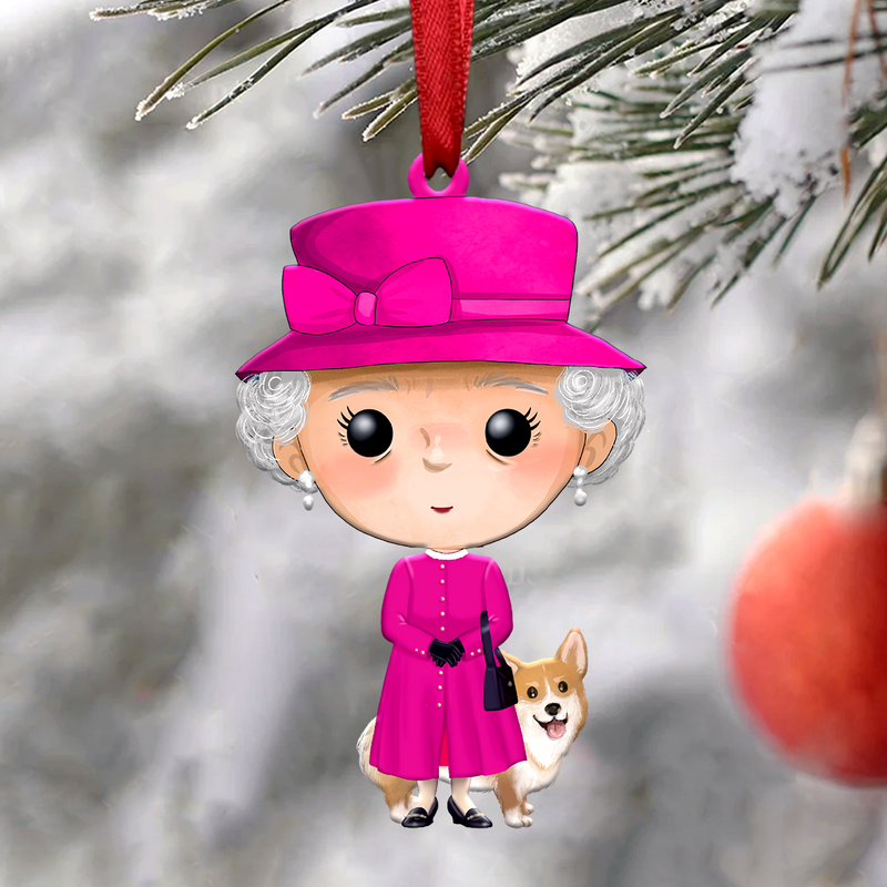 Queen Elizabeth II with Corgi - Christmas Ornament - QEL4 - Makezbright Gifts