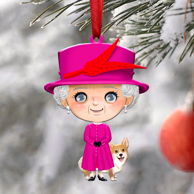 Queen Elizabeth II with Corgi - Christmas Ornament - QEL2