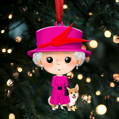 Queen Elizabeth II with Corgi - Christmas Ornament - QEL3