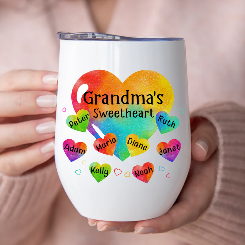 Grandma - Grandma Sweethearts Pattern - Personalized Wine Tumbler