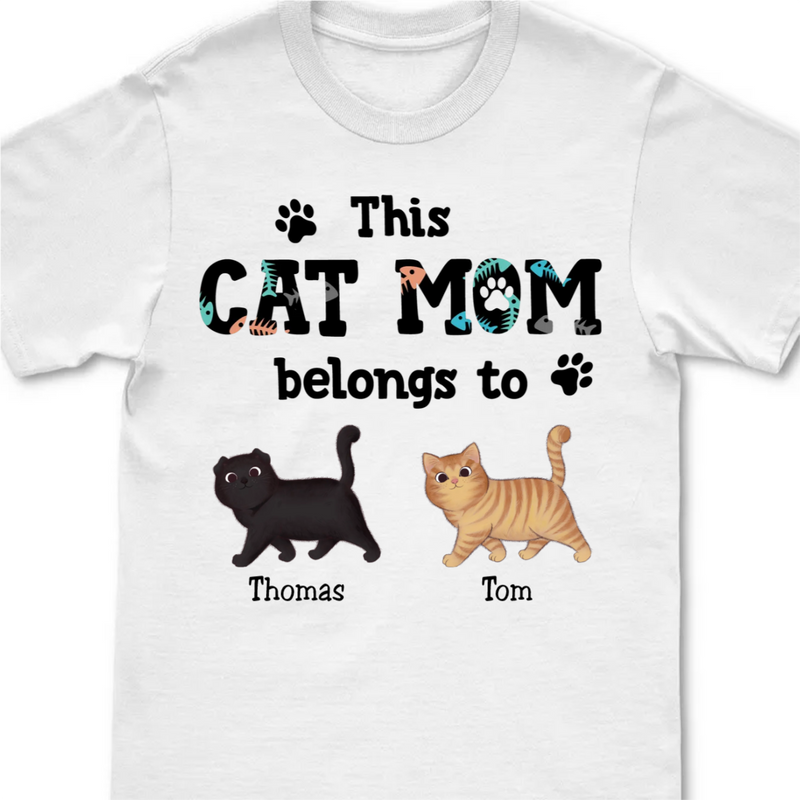 Cat Lovers - This Cat Mom Belongs To - Personalized T-Shirt - Makezbright Gifts