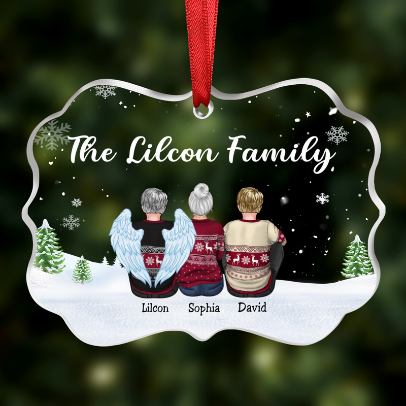Family - Family Dad Mom Snow Background - Personalized Transparent Ornament