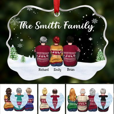 Family - Family Dad Mom Snow Background - Personalized Transparent Ornament - Makezbright Gifts