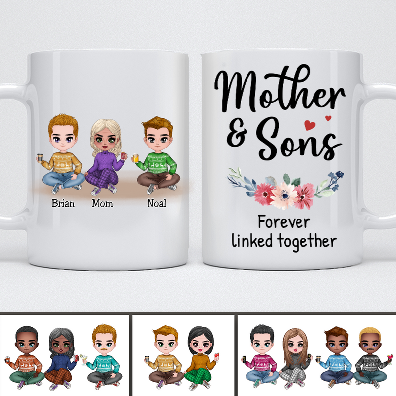 Mother & Sons Forever Linked Together - Personalized Mug