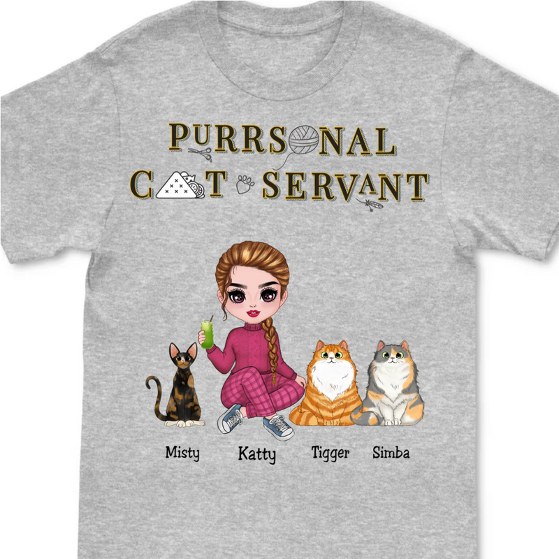 Girl & Cats - Purrsonal Cat Servant - Personalized Unisex T-Shirt (White) - Makezbright Gifts