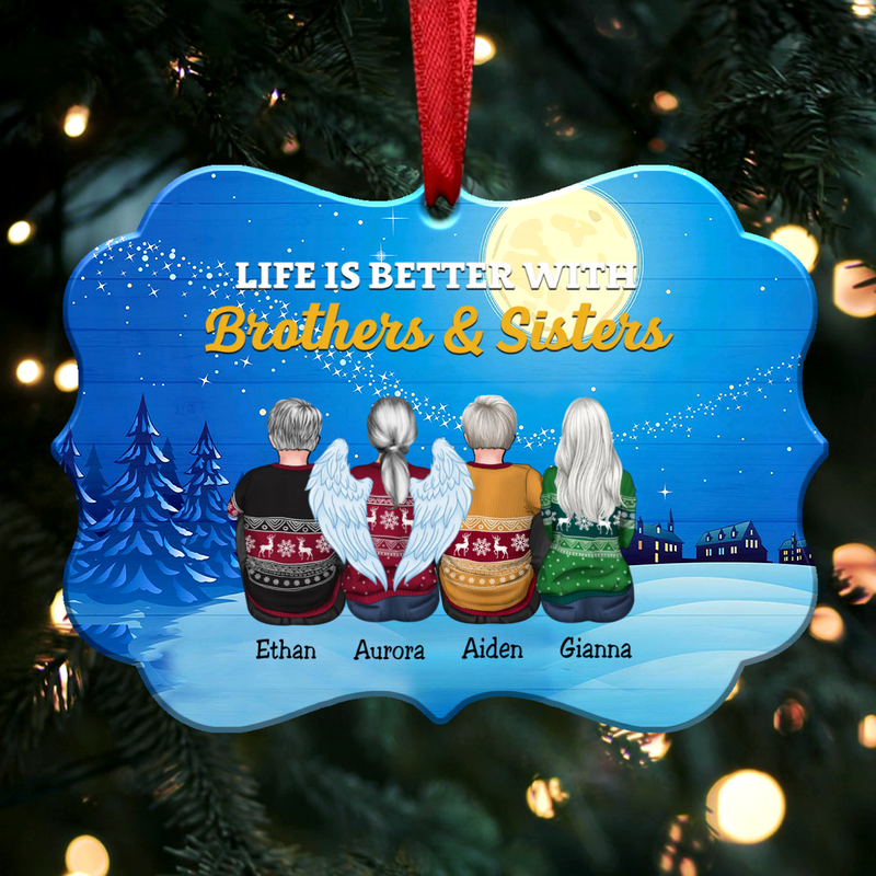 Life Is Better With Brothers & Sisters - Personalized Christmas Ornament - S1L - Makezbright Gifts