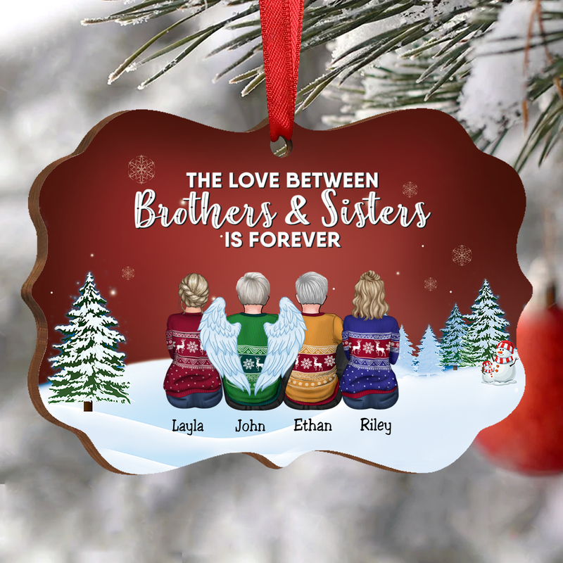 Family - The Love Between Brothers & Sisters Is Forever - Personalized Christmas Ornament (Red) - Makezbright Gifts