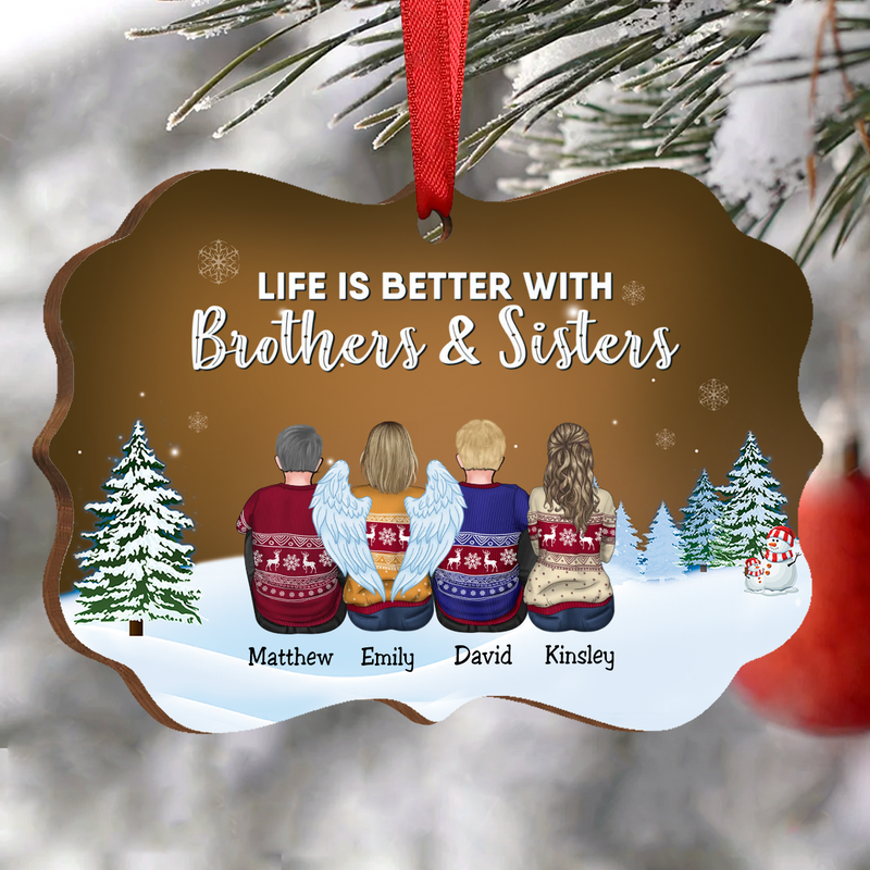 Family - Life Is Better With Brothers & Sisters - Personalized Christmas Ornament (Orange) - Makezbright Gifts