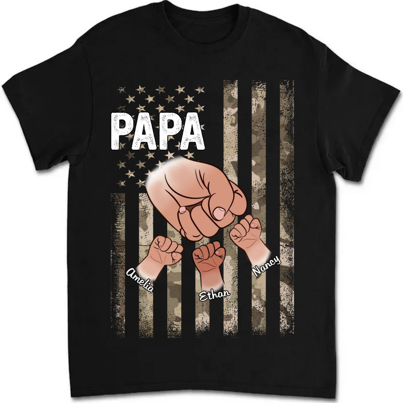 Grandpa / Dad - Papa Grandkids Hands Flag - Personalized T-shirt