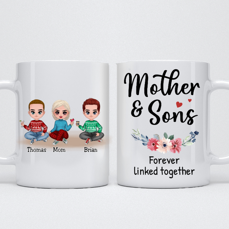 Mother & Sons Forever Linked Together - Personalized Mug - Makezbright Gifts