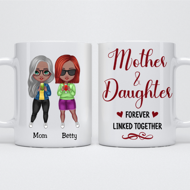 Mother And Daughter - Side By Side Or Miles Apart Mother And Daughters Will Always Be Connected By Heart - Personalized Mug - Makezbright Gifts