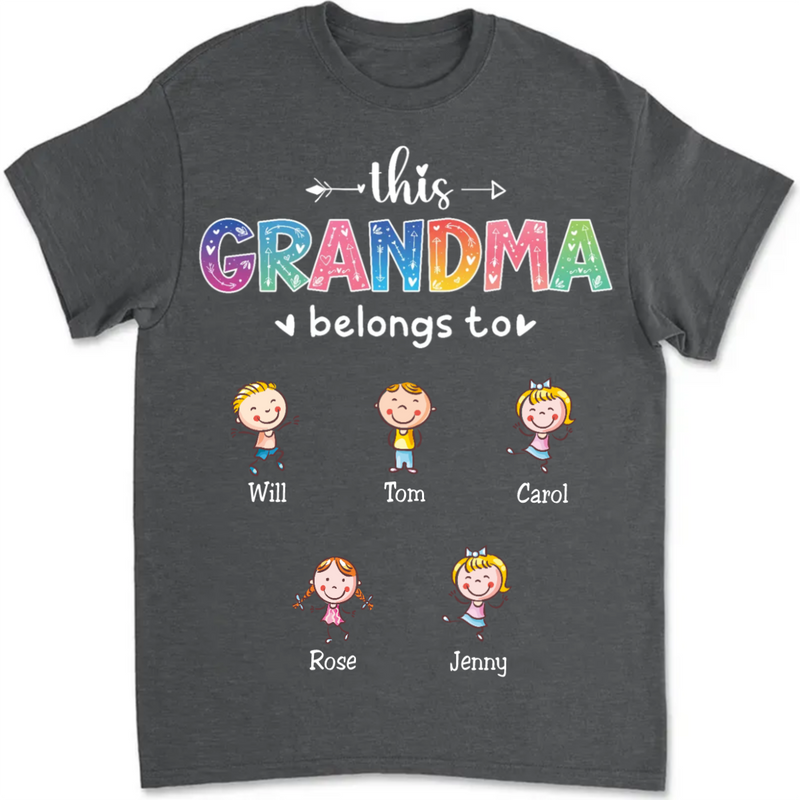 Grandma - This Grandma Belongs To Grandkids - Personalized Unisex T-shirt (HH)