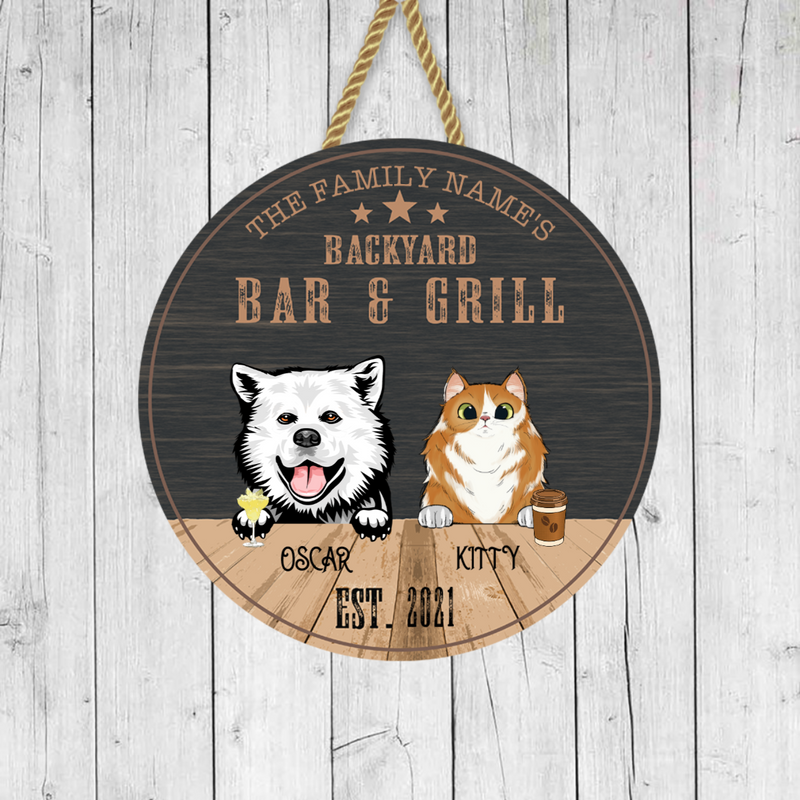 Cat/Dog Personalized Wood Sign for Backyard Bar & Grill
