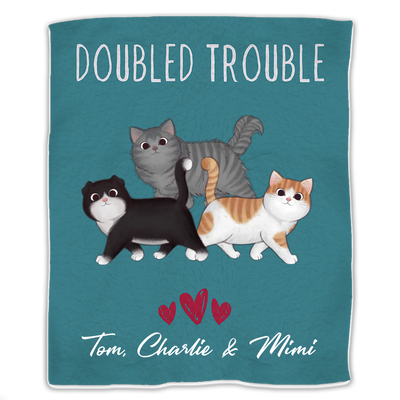Cat Lovers - Double Trouble - Personalized Blanket - Makezbright Gifts
