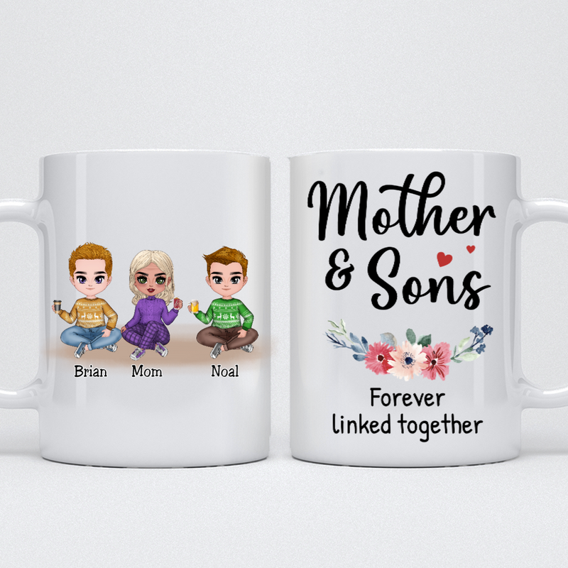 Mother & Sons Forever Linked Together - Personalized Mug