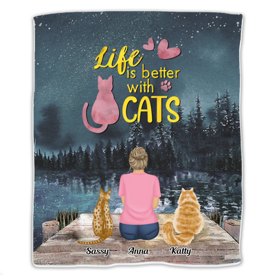Cat Lovers - Life Is Better With Cats - Personalized Blanket - Makezbright Gifts