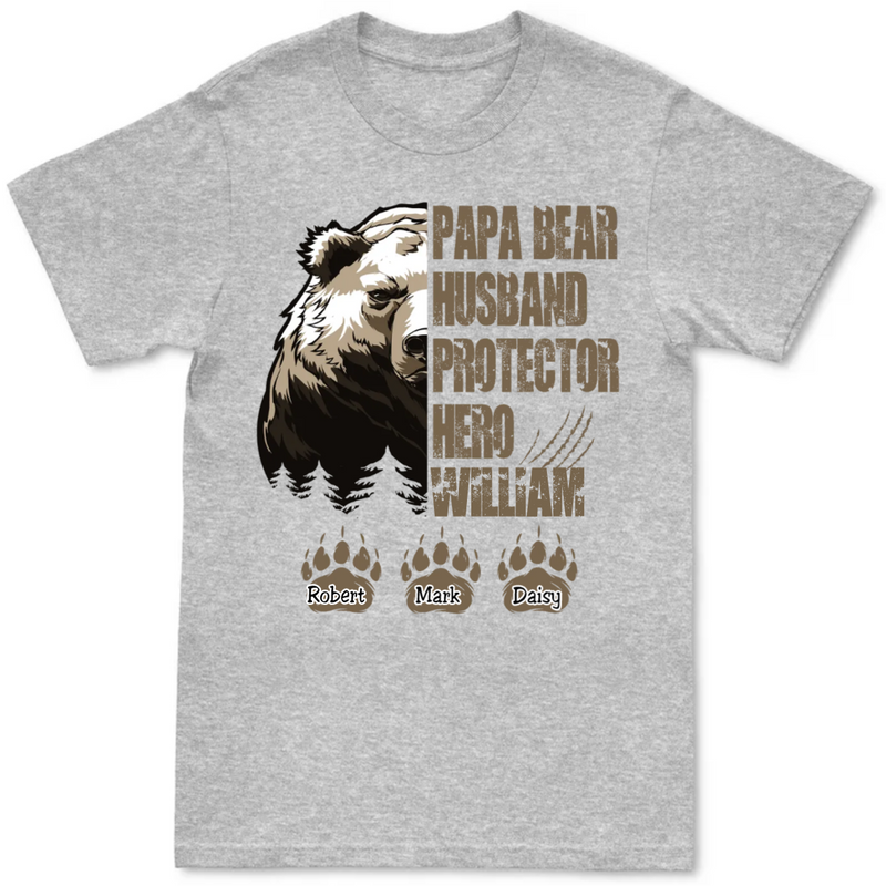 Father - Papa Bear Husband Protector Hero - Personalized Black Unisex T-shirt - Makezbright Gifts