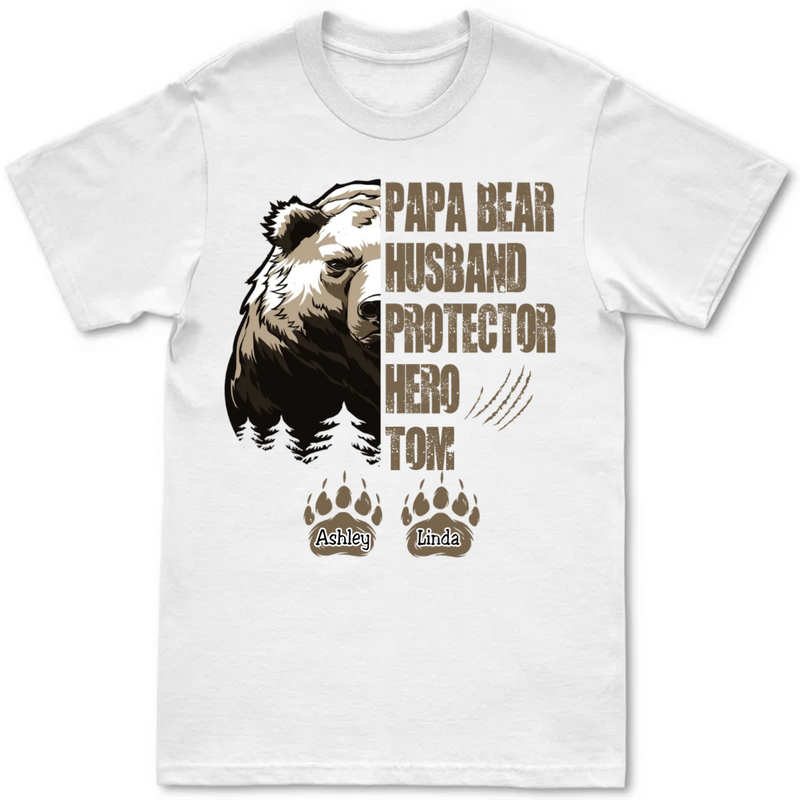 Father - Papa Bear Husband Protector Hero - Personalized Black Unisex T-shirt