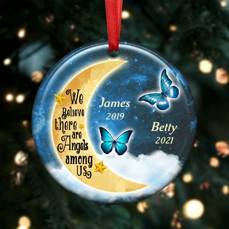 Memorial Gift - We Believe There Are Angels Among Us - Personalized Christmas Circle Ornament - Makezbright Gifts