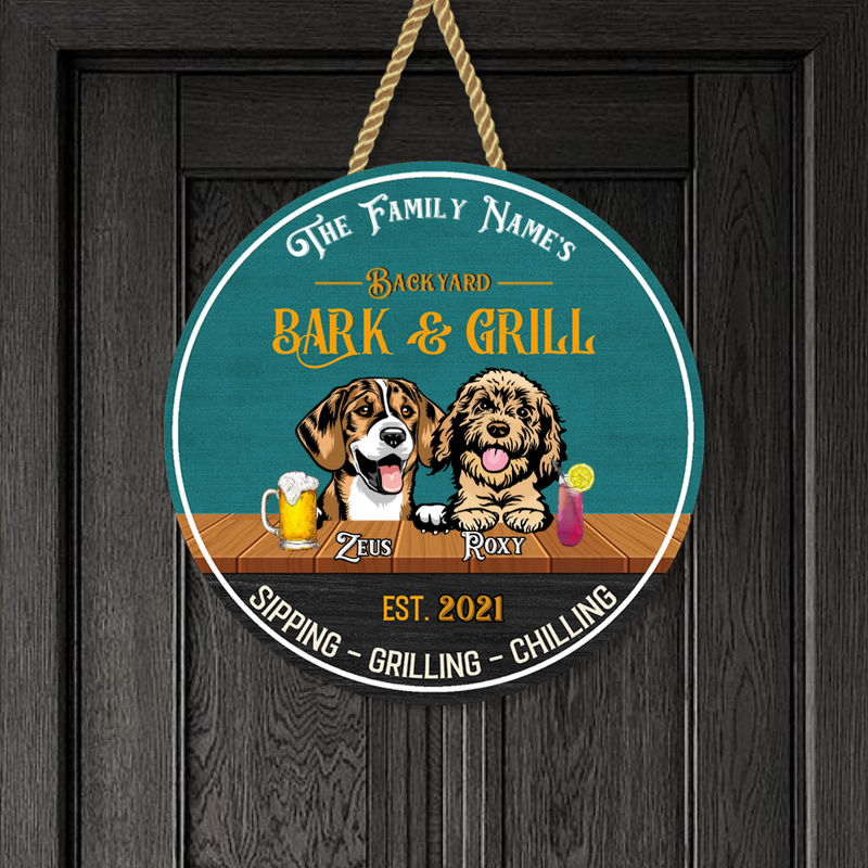 Dog Personalized Wood Sign for Backyard Bark & Grill - BLUE