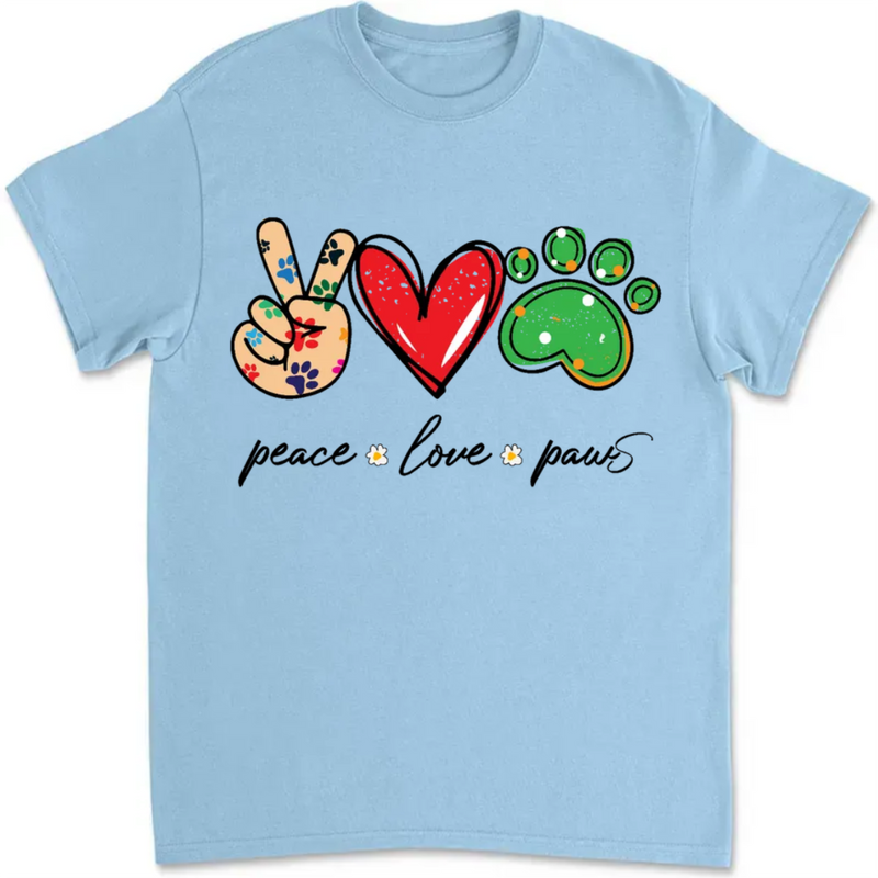 Dogs - Peace Love & Paws - Personalized White Unisex T-Shirt