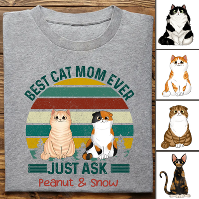 Cat Lover - Best Cat Mom Fluffy Cat Retro - Personalized Unisex T-Shirt