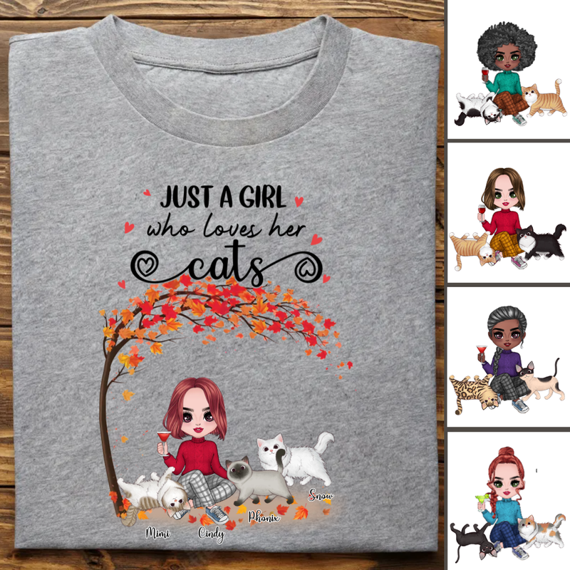Cat Lovers - Just A Girl Who Loves Her Cats - Personalized T-Shirt