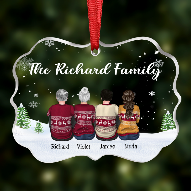 Family - Family Dad Mom Snow Background - Personalized Transparent Ornament