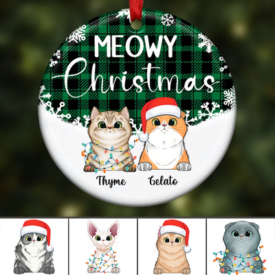 Cat Lovers - Meowy Christmas - Personalized Ornament (Green) - Makezbright Gifts