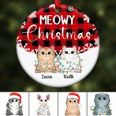 Cat Lovers - Meowy Christmas - Personalized Ornament (Red) - Makezbright Gifts