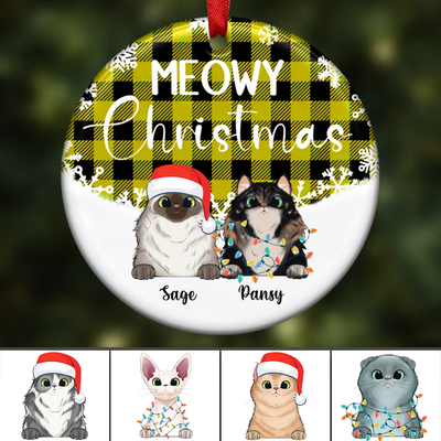 Cat Lovers - Meowy Christmas - Personalized Ornament (YELLOW)