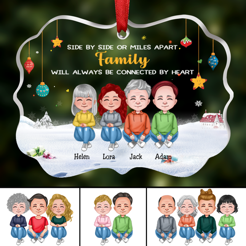 Family - Side By Side Or Miles Apart, Family Will Always Be Connected By Heart - Personalized Acrylic Ornament