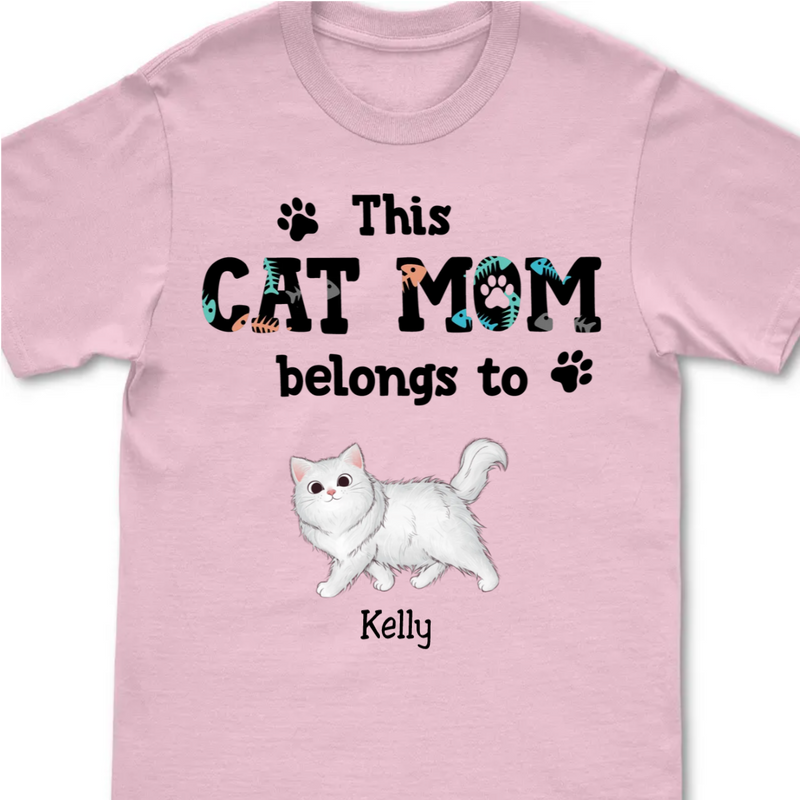 Cat Lovers - This Cat Mom Belongs To - Personalized T-Shirt - Makezbright Gifts